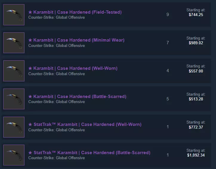 karambits for sale on steam market