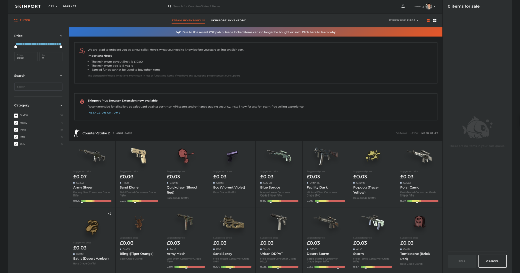 skinport selling skins
