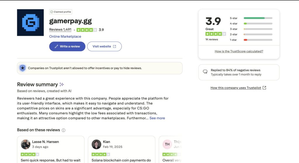 Trustpilot community feedback gamerpay