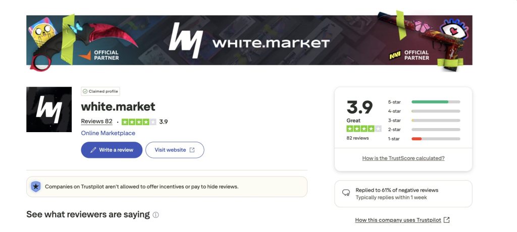 Testimonials trustpilot white.market